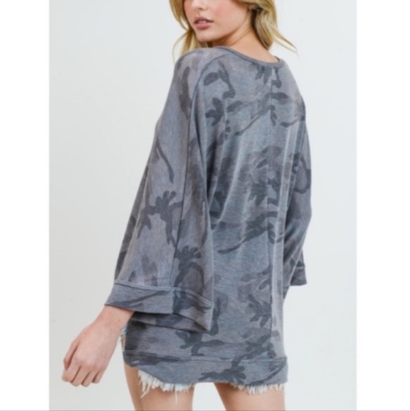 Camo Print 3/4 Dohlman Sleeve Oversized Top - Picture 4 of 12